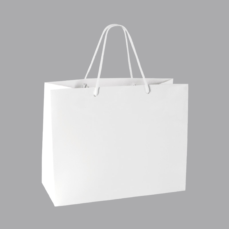 Matt white paper bags, 32.7 x 13.6 x H 26.4cm, 190g