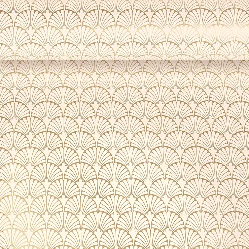 Matt white wrapping paper with gold-coloured sea shell motif, 0.70 x 25m, 80g