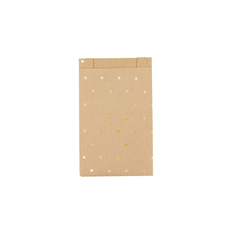 Recycled Kraft gift bags with metallic gold dots/triangles 12 x 4.5 x 20cm, 70g (x250)