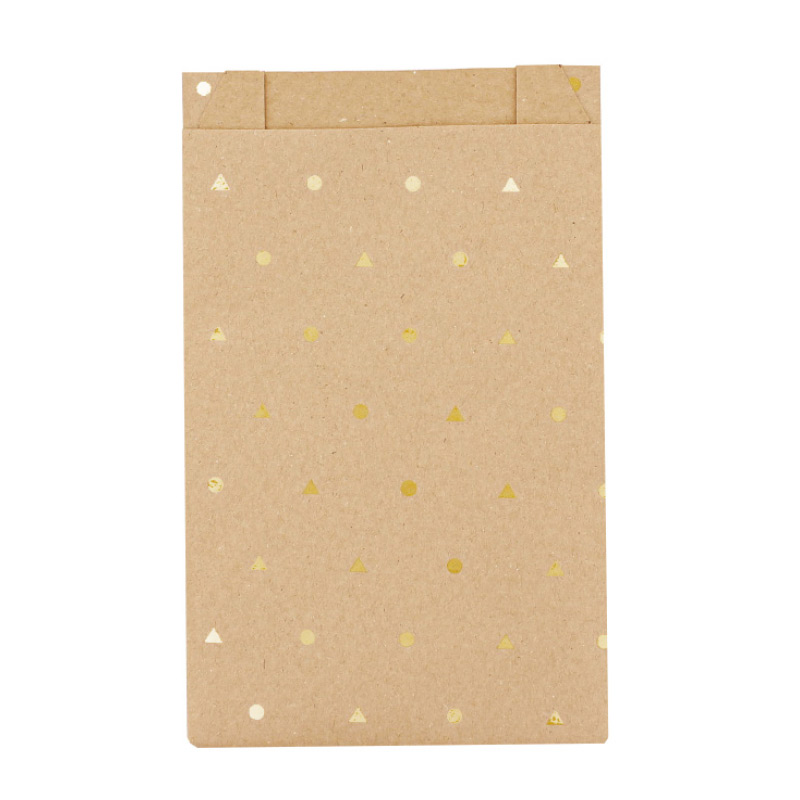 Recycled Kraft gift bags with metallic gold dots/triangles 18 x 6 x 35cm, 70g (x250)