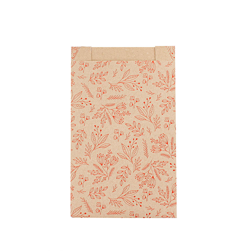 Recycled Kraft gift bags with metallic red flower print 18 x 6 x 35cm, 70g (x250)