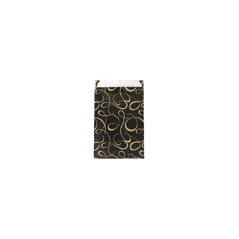 Shiny black gift bags with matt gold ™scrolls™ print 7 x 12cm, 70g (x125)