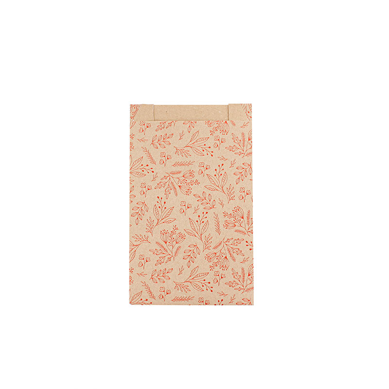 Recycled Kraft gift bags with metallic red flower print 7 x 12cm, 70g (x125)