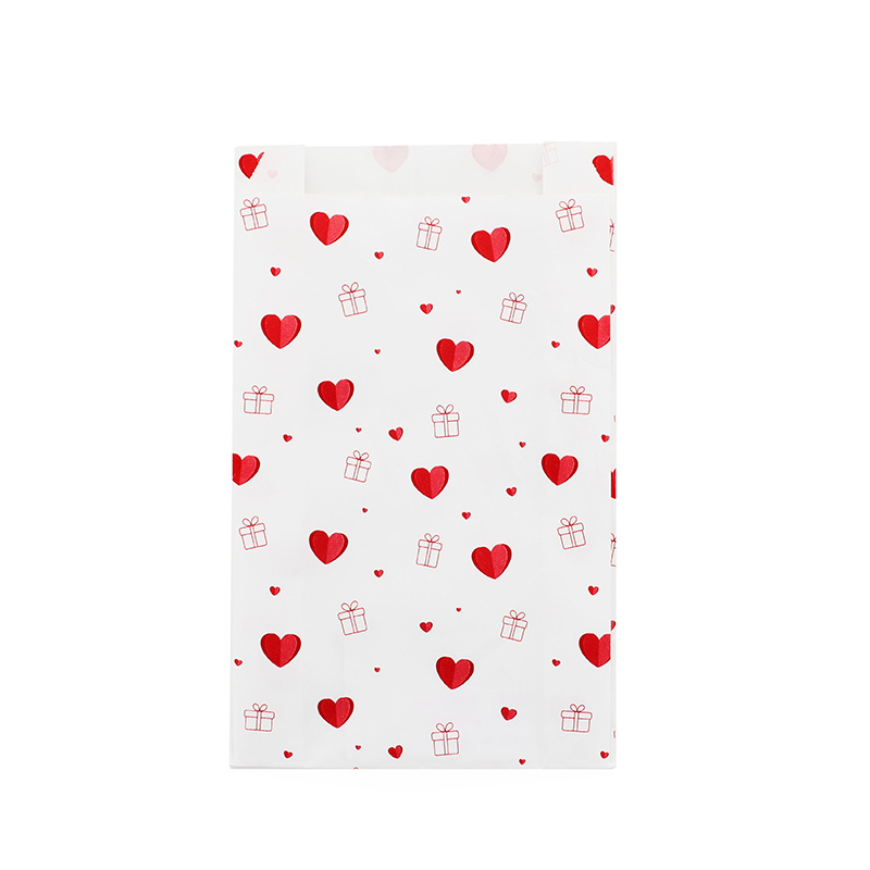 White gift paper with red Valentine hearts and presents print, 7 x 12cm 70g (x250)