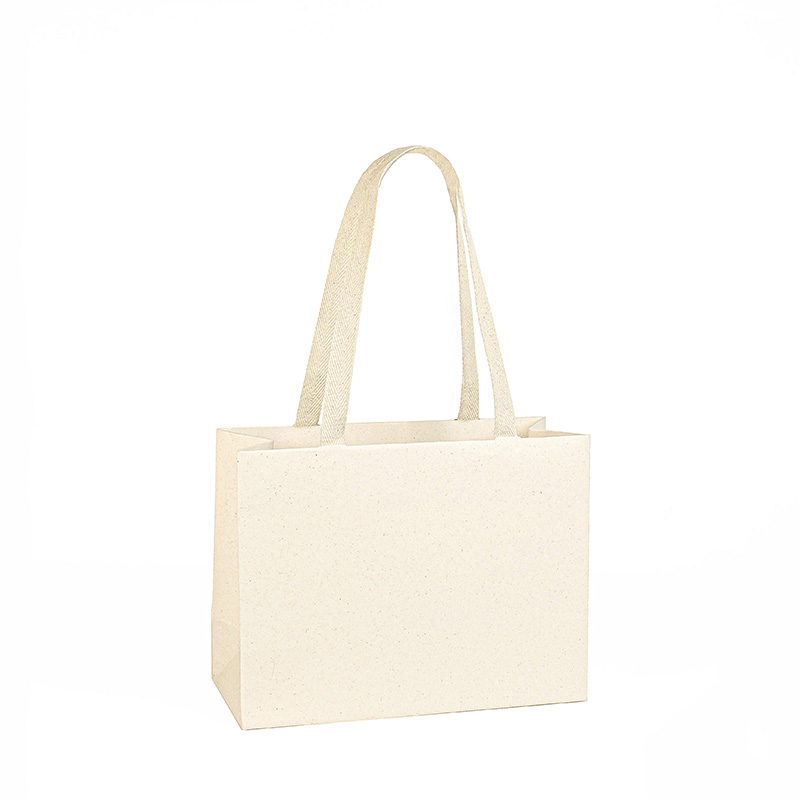 Beige recycled leather paper bags with woven cotton handles 24 x 10 x H 18cm, 180g