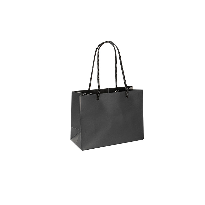 Black matt finish paper carrier bags, 16 x 7 x 12 cm H, 190g