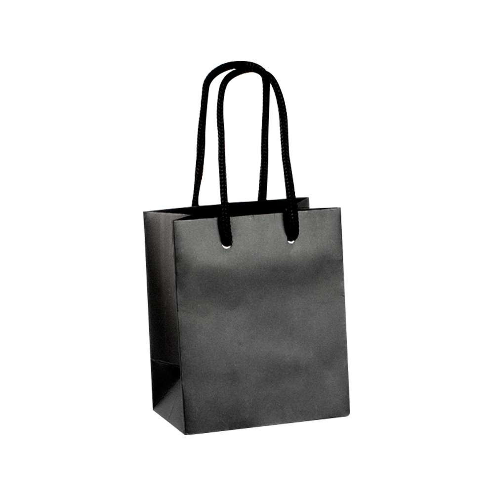 Black matt finish paper carrier bags, 10 x 6.5 x 12 cm H, 190g