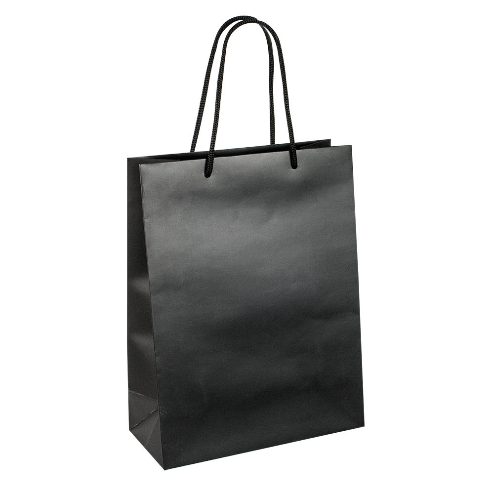 Black matt finish paper carrier bags, 22 x 10 x 29 cm H, 190g