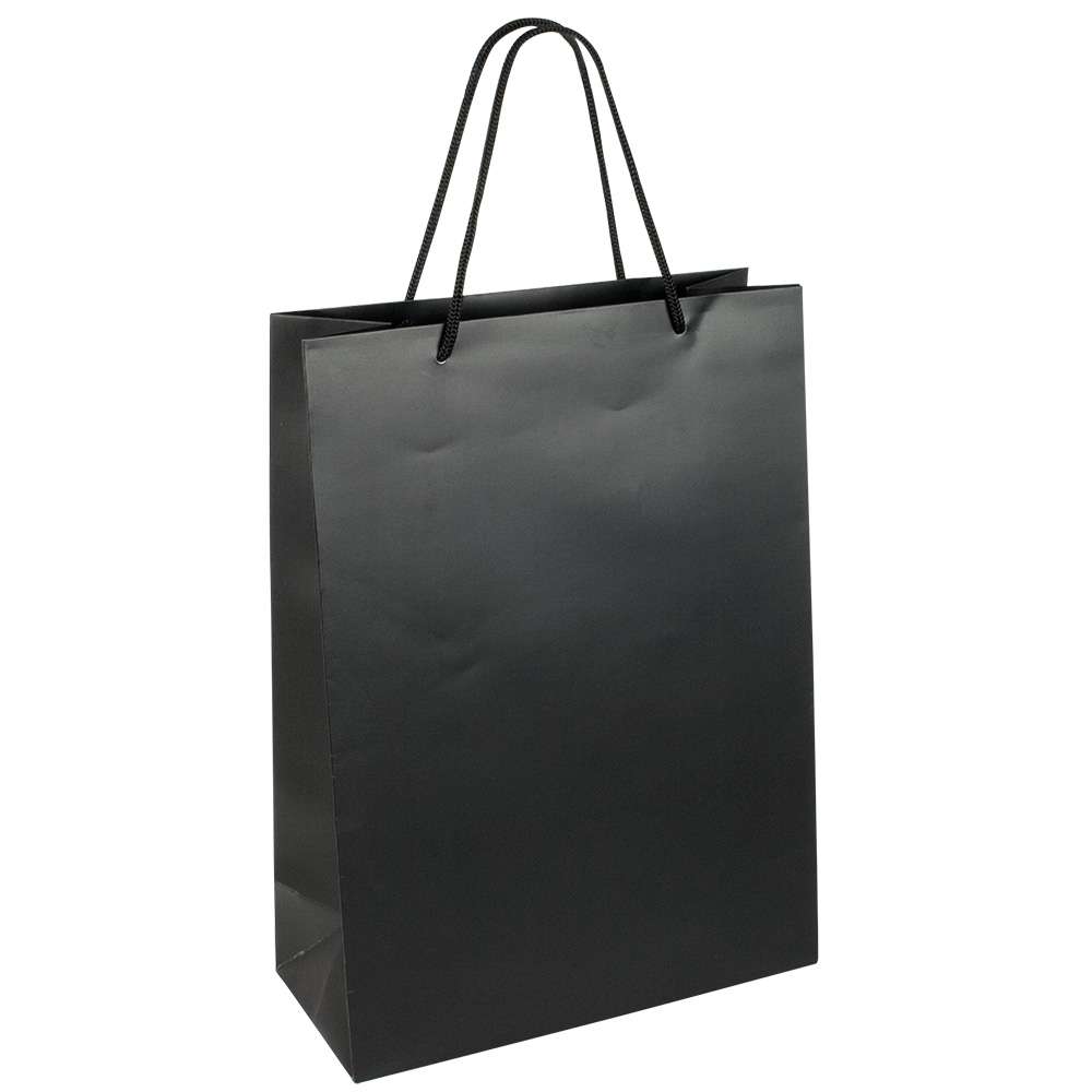 Black matt finish paper carrier bags, 27 x 12 x 37 cm H, 190g