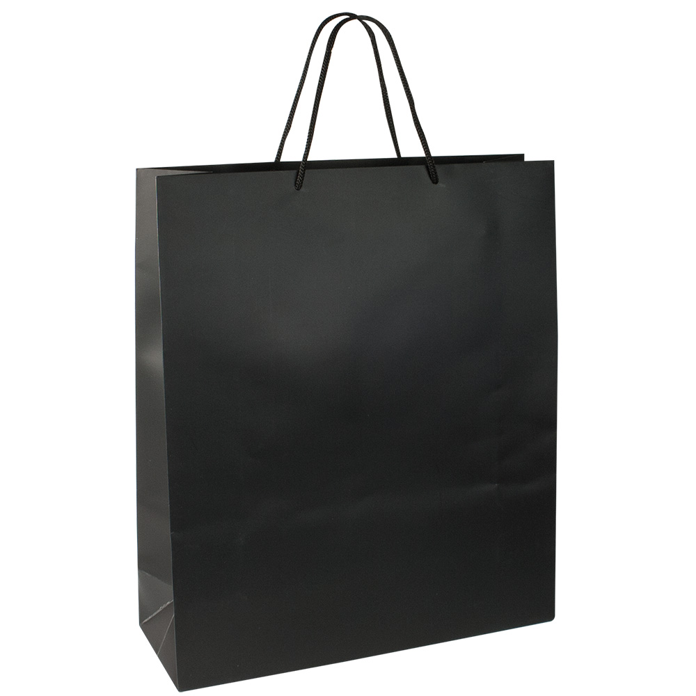 Black matt finish paper carrier bags, 36 x 12 x 41 cm H, 190g