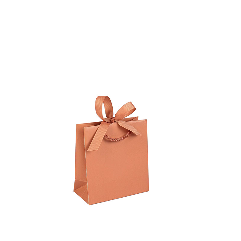 Terracotta satin finish paper boutique bag with matching satin ribbon, 14 x 7 x H 15cm, 210g