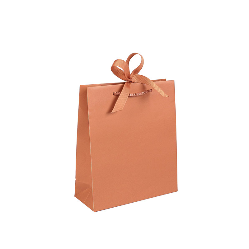Terracotta satin finish paper boutique bag with matching satin ribbon, 20 x 8 x H 23cm, 210g