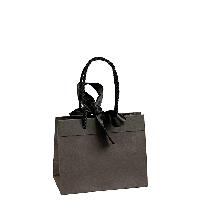 Matt black paper bags with black ribbon 24 x 10 x H 18cm, 165g