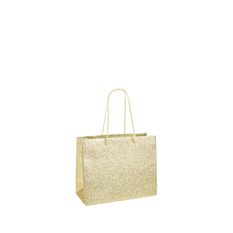 Gold-glitter finish paper gift bag 14.6 x 6.4 x H 11.4cm, 210g