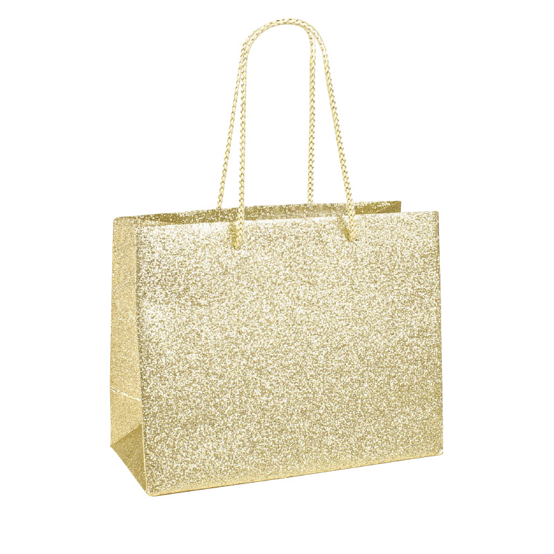 Gold-glitter finish paper gift bags 32.7 x 13.6 x H 26.4cm, 210g