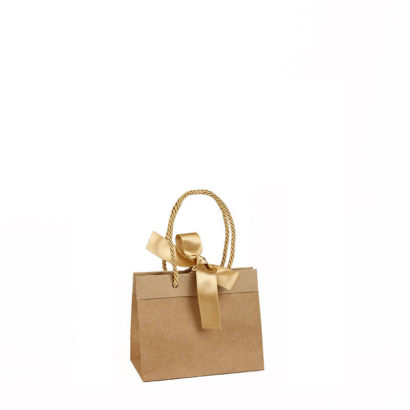 Kraft-coloured paper bags with gold ribbon 16 x 8 x H 12cm, 165g