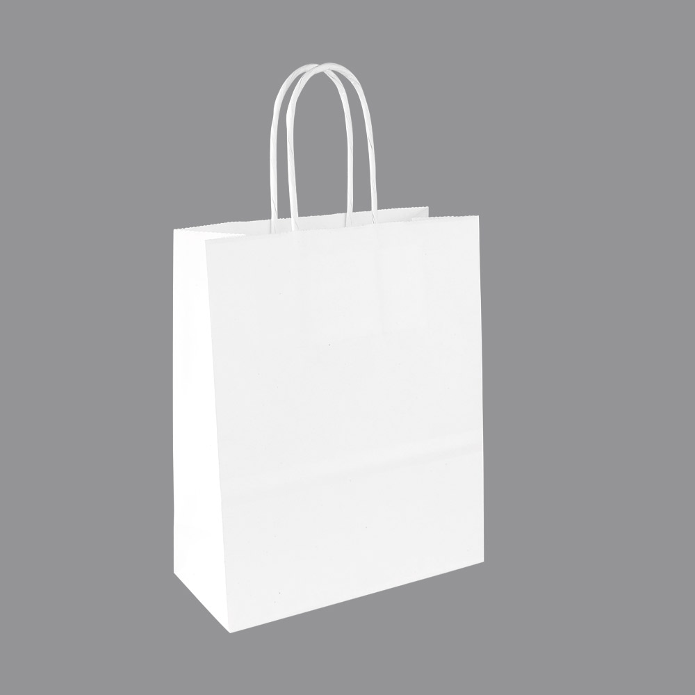 White kraft paper carrier bags 19 x 8 x 22cm H, 90g