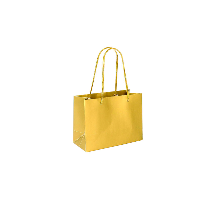 Matt gold coloured paper carrier bags, 16 x 7 x 12 cm H, 190g