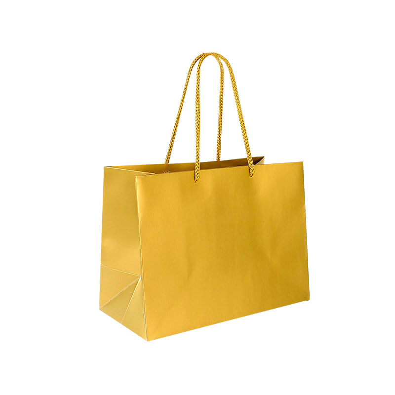 Matt gold coloured paper carrier bags, 24 x 12 x 18 cm H, 190g