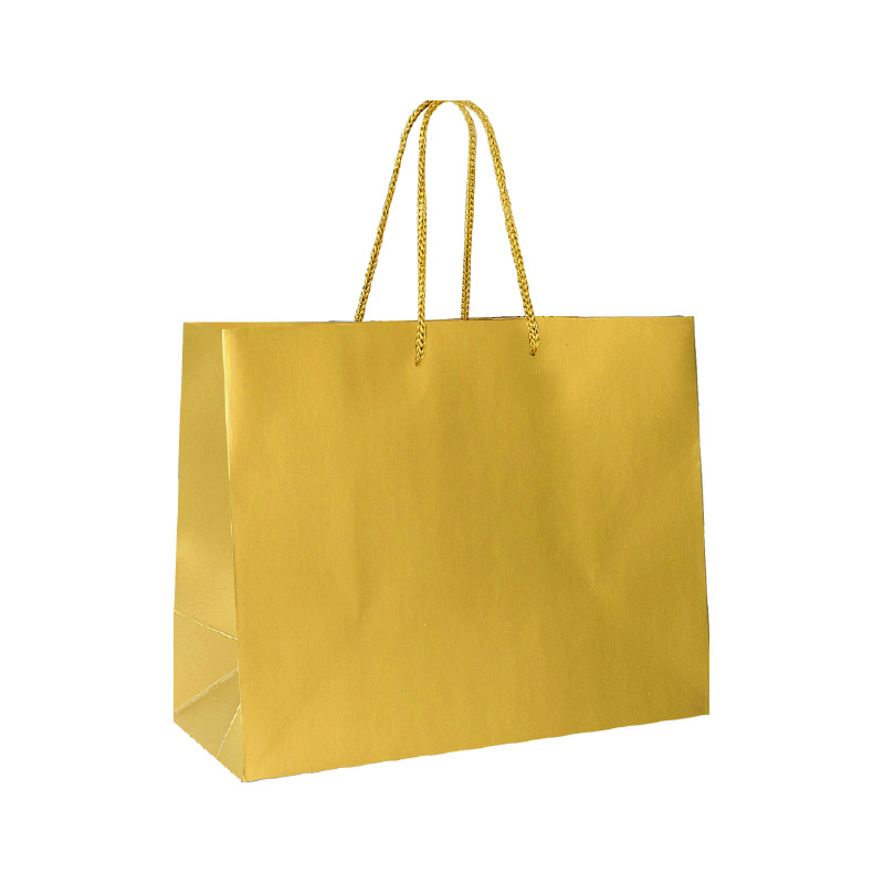 Matt gold paper bags, 32.7 x 13.6 x H 26.4cm, 190g
