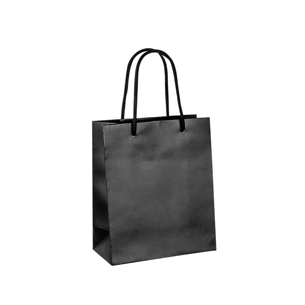 Black matt finish paper carrier bags, 16 x 8 x 19 cm H, 190g