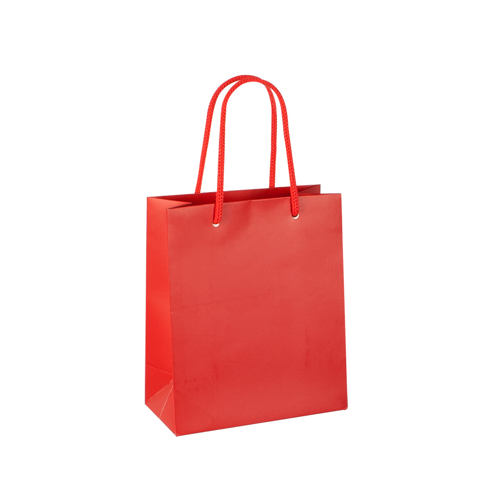 Red matt paper carrier bags, 16 x 8 x 19 cm H, 190 g