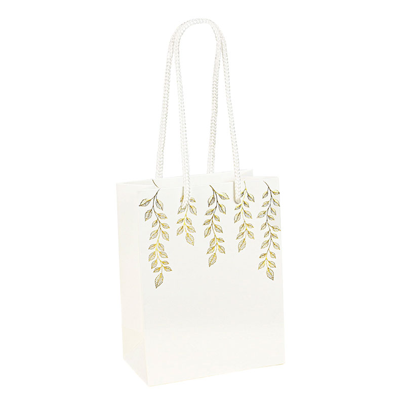 Matt white paper bags with gold-leaf print 18 x 10 x H 22.7cm, 190g