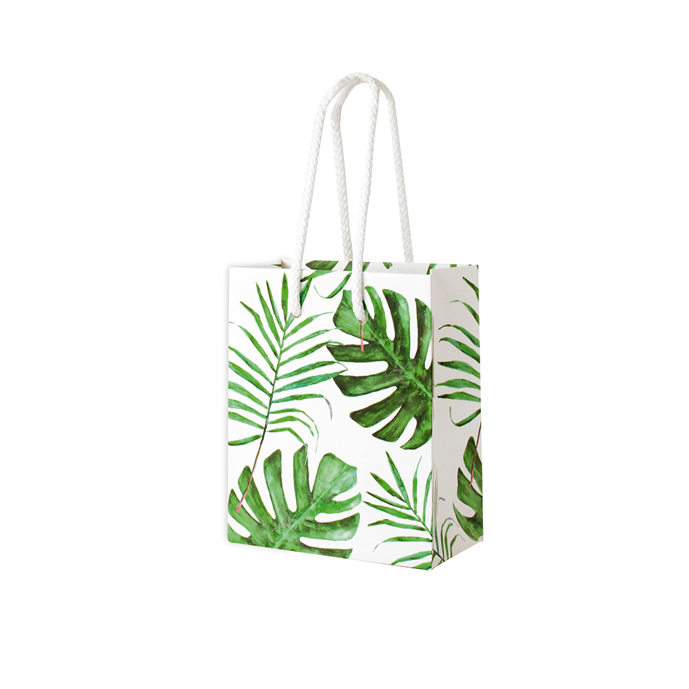 Satin-finish 'jungle' paper boutique bags, 12 x 7 x 15 cm H, 180g