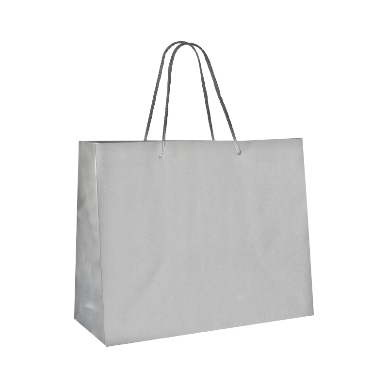 Matt silver paper bags, 32.7 x 13.6 x H 26.4cm, 190g