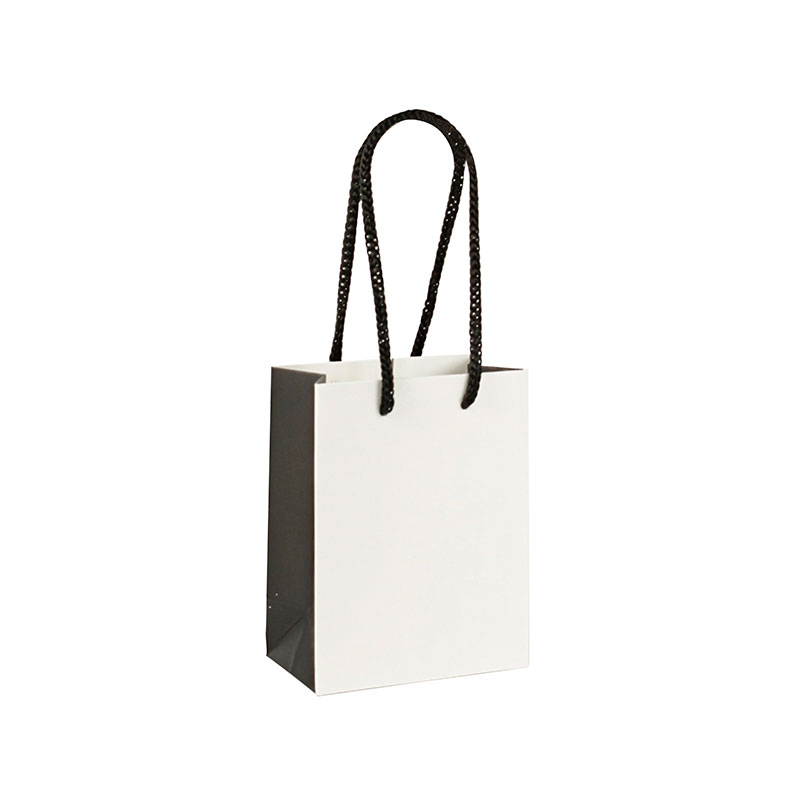 Matt white and black paper bags, 11.4 x 6.4 x H 14.6cm, 190g