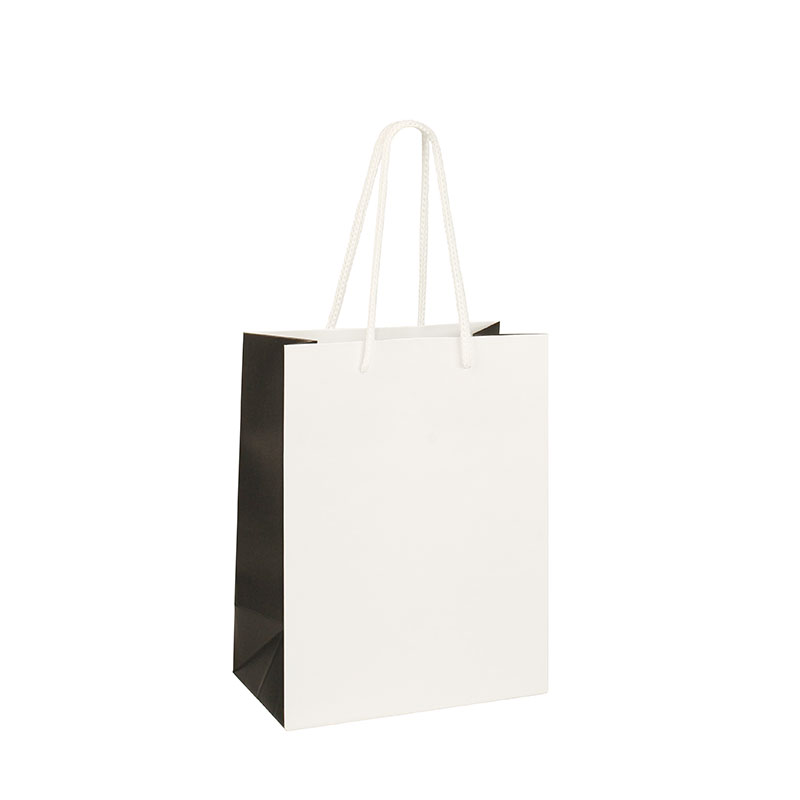 Matt white and black paper bags, 8 x 10 x H 22.7cm, 190g