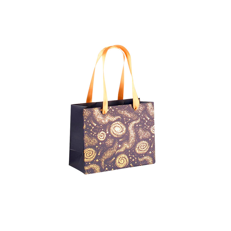Midnight blue paper gift bags, gold hot foil printed constellation motifs, 14,6 x 6,4 x A. 11,4cm, 1