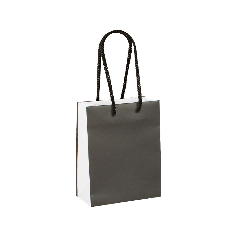Matt finish black and white paper carrier bags 11.4 x 6.4 x 14.6 cm H, 190g