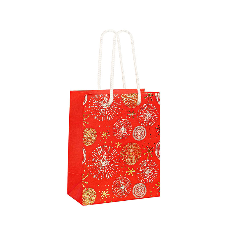 Matt red paper bags with ™Fireworks™ print, 11.4 x 6.4 x H 14.6cm, 190g