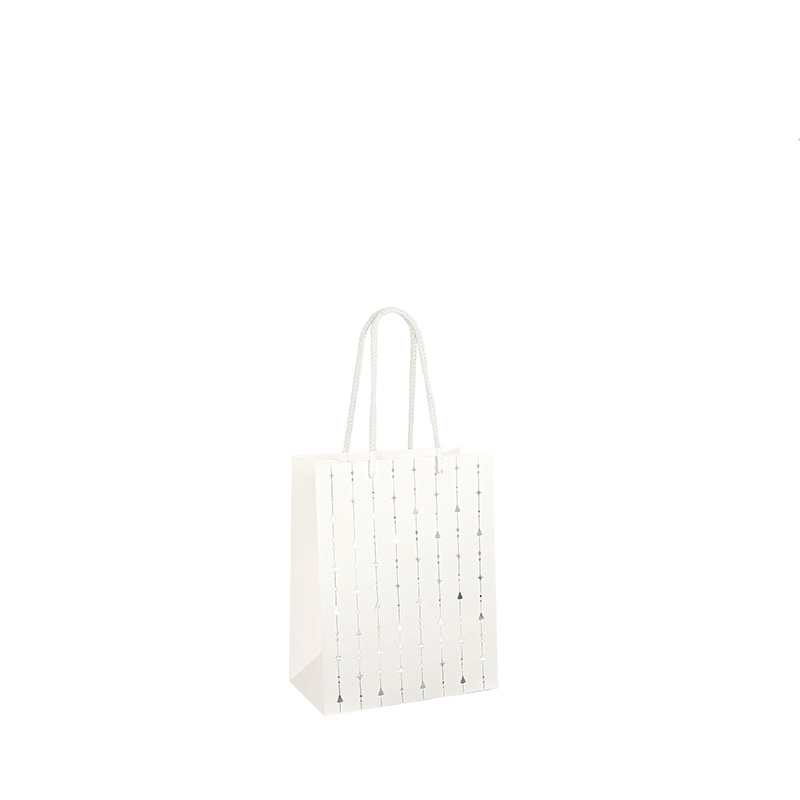 White paper gift bags, hot foil printed Christmas motifs, 11 x 6.4 x 14.6cm H - 190g