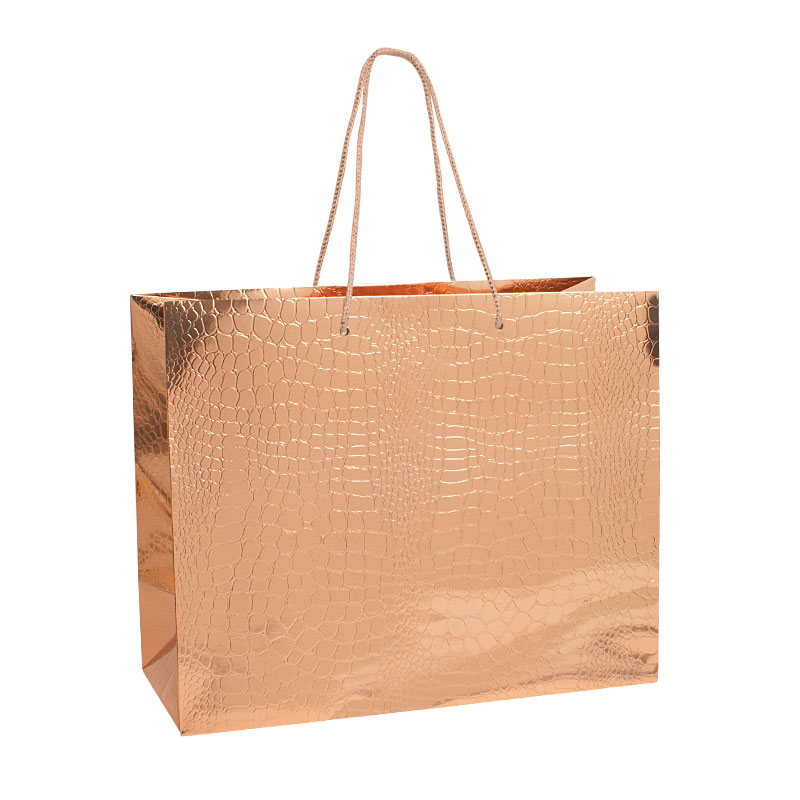 Rose-gold mirror-effect paper crocodile boutique bags, 32.7 x 13.6 x 26.4 cm H, 190 g