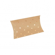 Kraft card pillow boxes with hot-foil printed gold motifs, 7 x 7.5 x 2.3 cm, 350 g