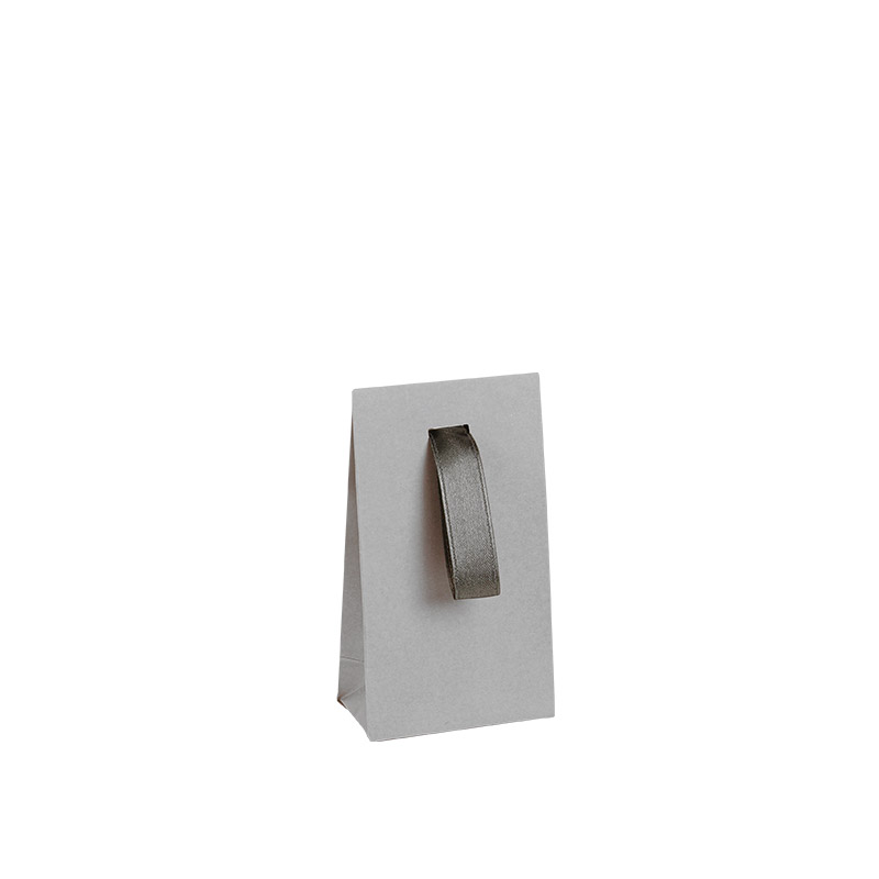 Grey matt paper stand-up bags, ribbon, 170g - 7 x 4 x 12 cm H