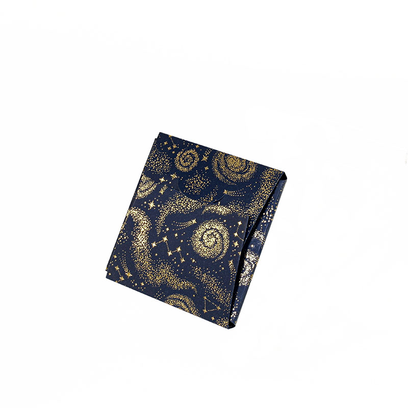 Card gift pouch for necklace, matt finish navy with gold hot-foil printed constellation motifs