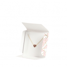 Card gift pouch for pendant, white with hot-foil printed pink and gold designs