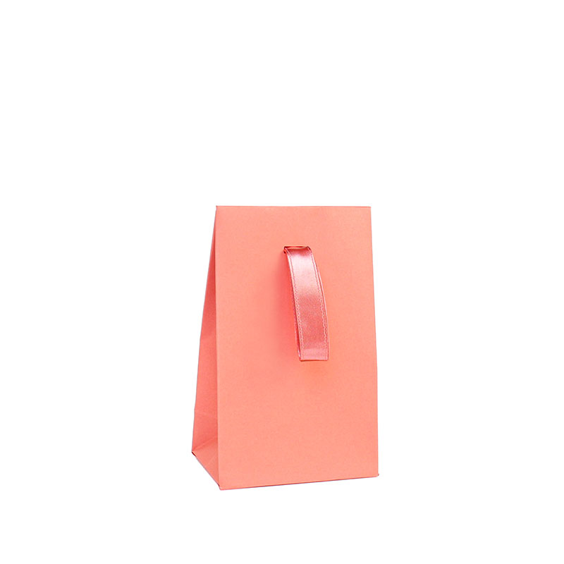 Coral matt paper stand-up bags, ribbon, 170g - 10 x 6.5 x 16 cm H