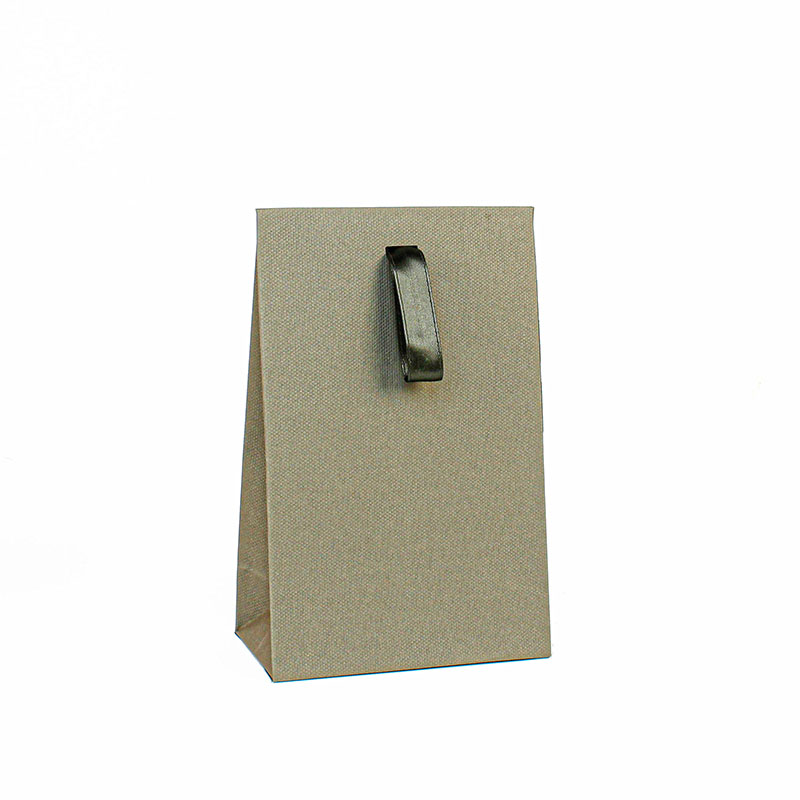 Khaki textured matt paper stand-up bags, ribbon, 170g - 13 x 7 x 20cm H