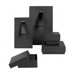 Matt black paper stand-up bags with black satin ribbon, 140 g - 13 x 7 x 20 cm tall