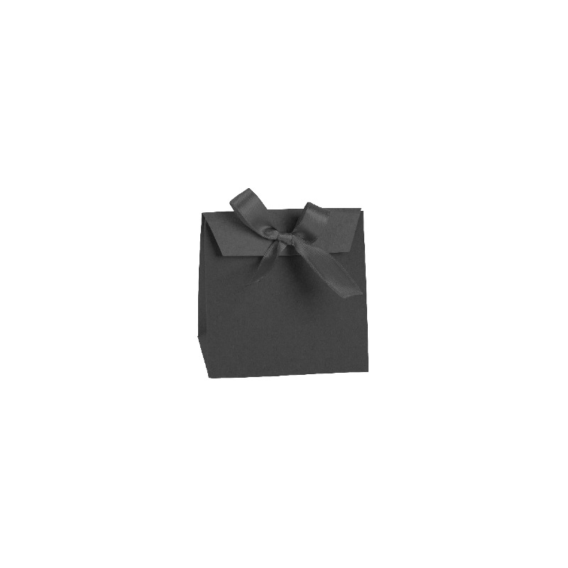 Matt black stand-up paper bags with black satin ribbon - 10 x 6.5 x H 10cm