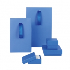 Matt blue paper stand-up bags with matching satin ribbon, 170 g - 7 x 4 x 12 cm tall
