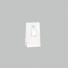 Matt white paper stand-up bags with white satin ribbon, 140 g - 7 x 4 x 12 cm tall