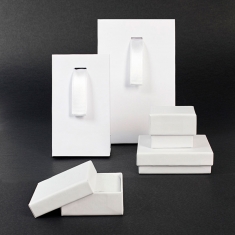 Matt white paper stand-up bags with white satin ribbon, 140 g - 7 x 4 x 12 cm tall