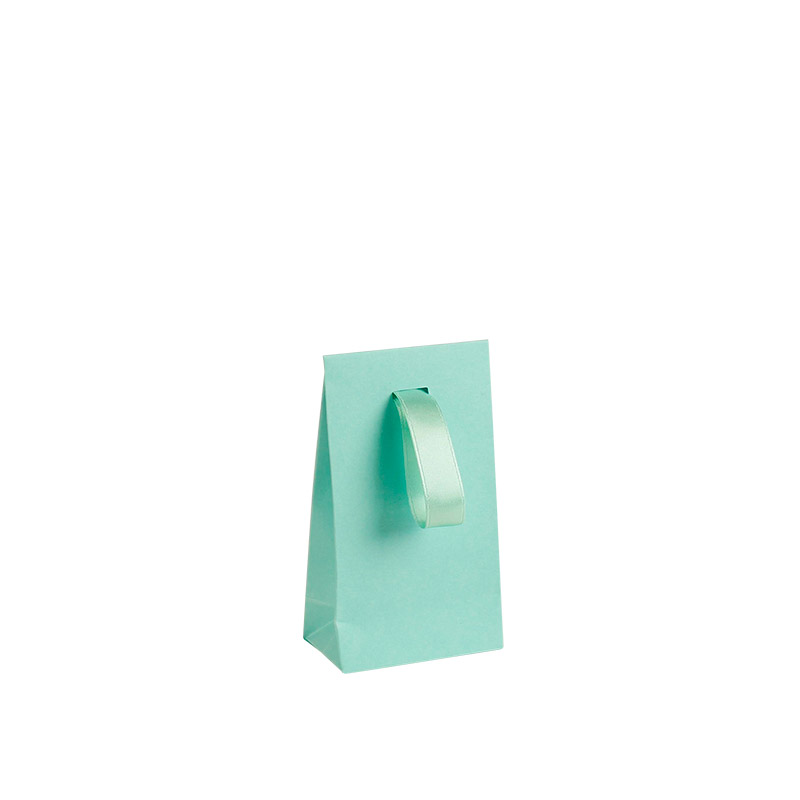 Mint green matt paper stand-up bags, ribbon, 170g - 7 x 4 x 12 cm H