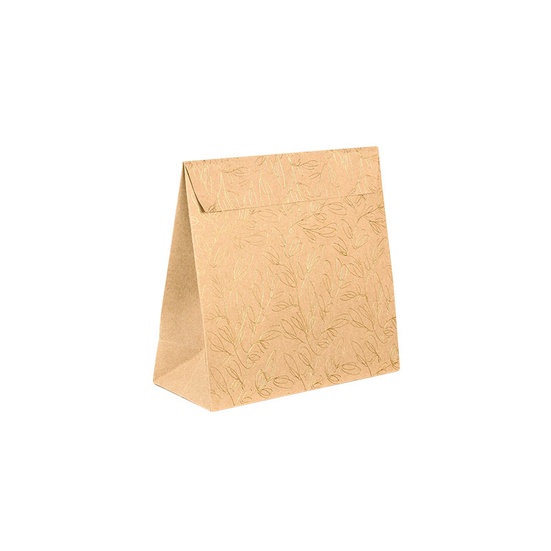 Natural kraft paper stand-up bags, gold hot foil printed foliage motifs, 200g - 14.5 x 6.5 x 14.5cm