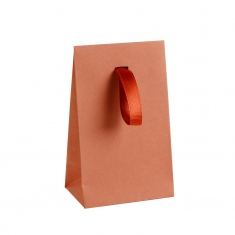 Terracotta matt paper stand-up bags, ribbon, 170g - 13 x 7 x 20 cm H